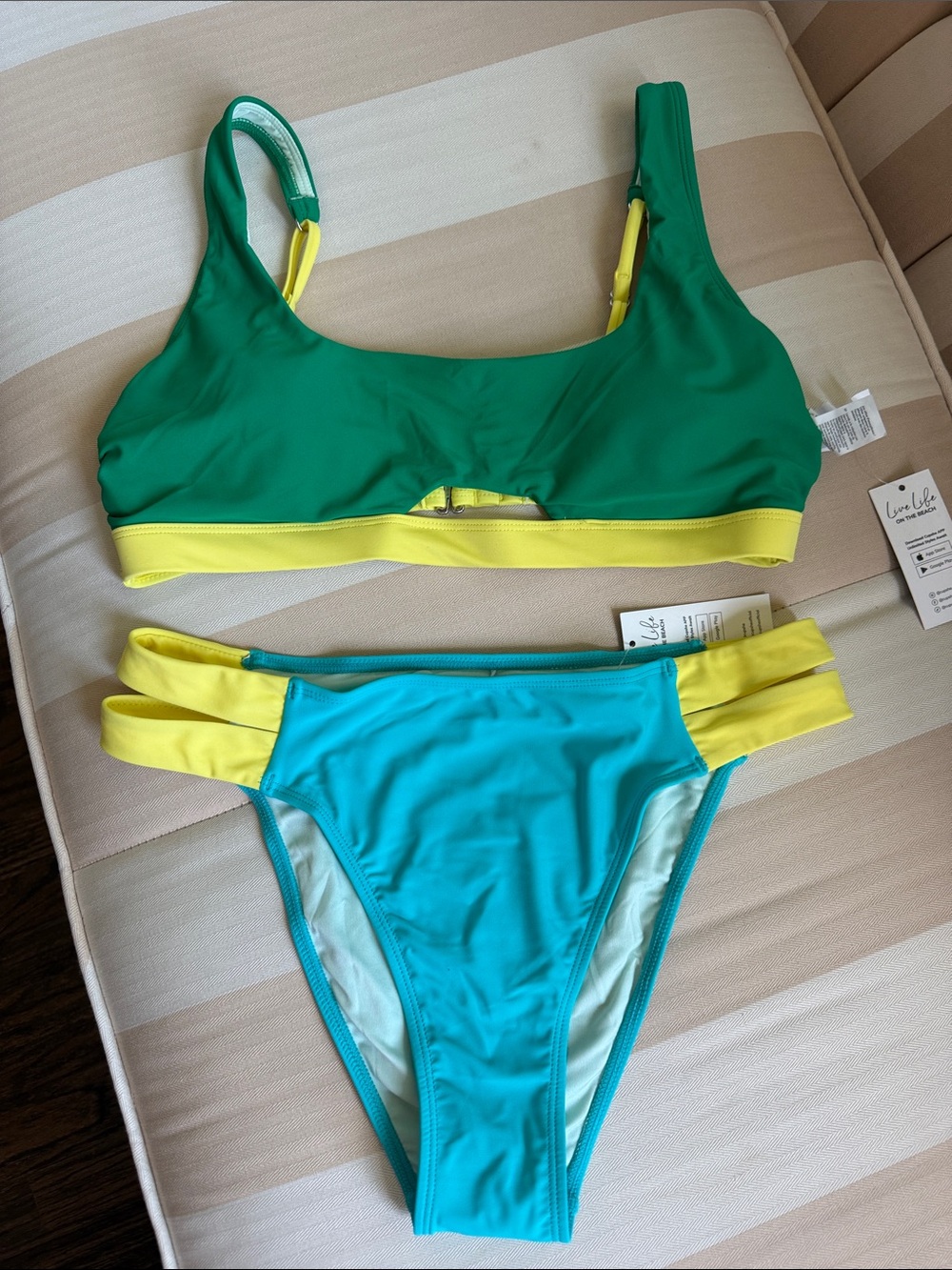 Cupshe Green Yellow Blue Colorblock Bikini Set